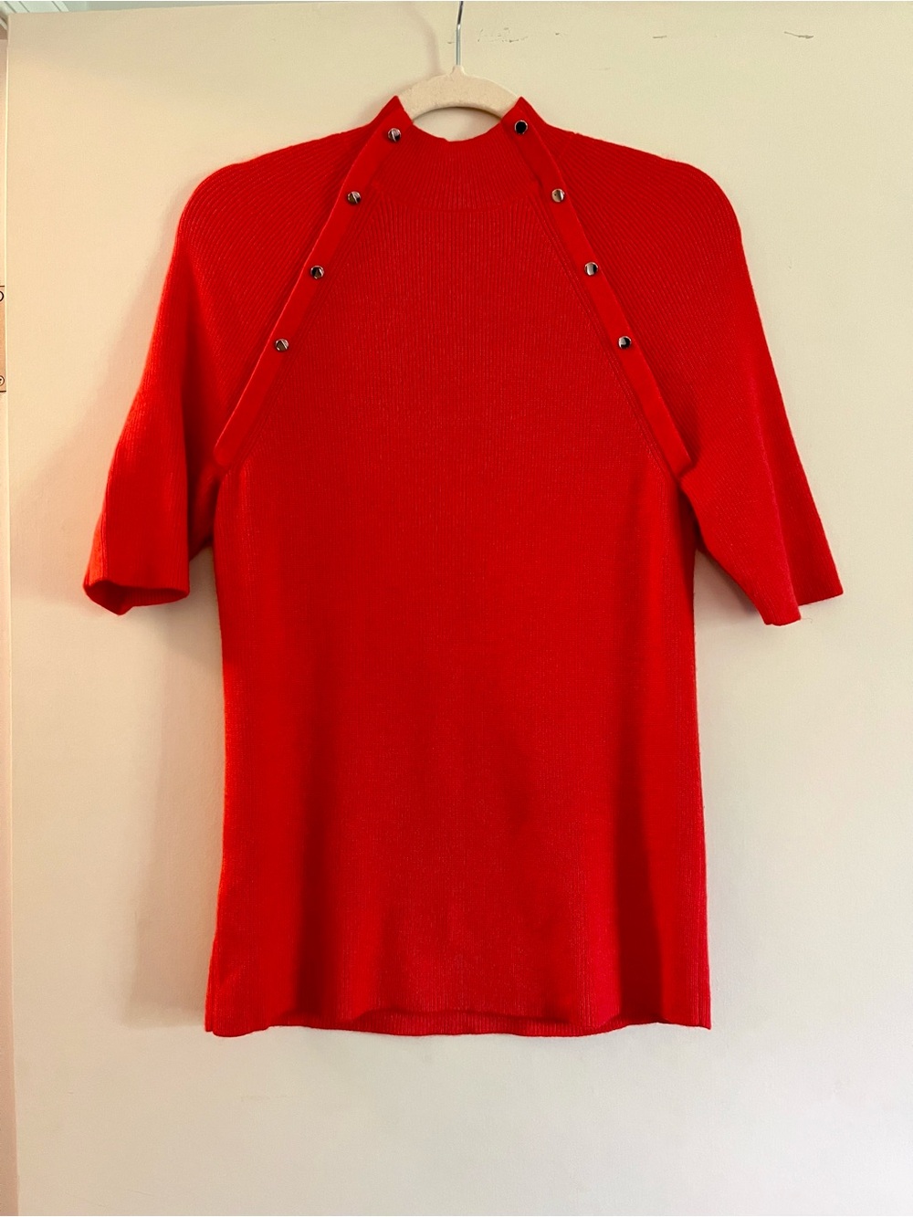 Orange/Red Short-Sleeve Button-Accent Sweater